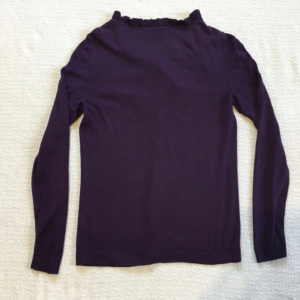 Talbots Womens S Cardigan Plum Long Sleeve Button‎ Front Ruffle Neck Office